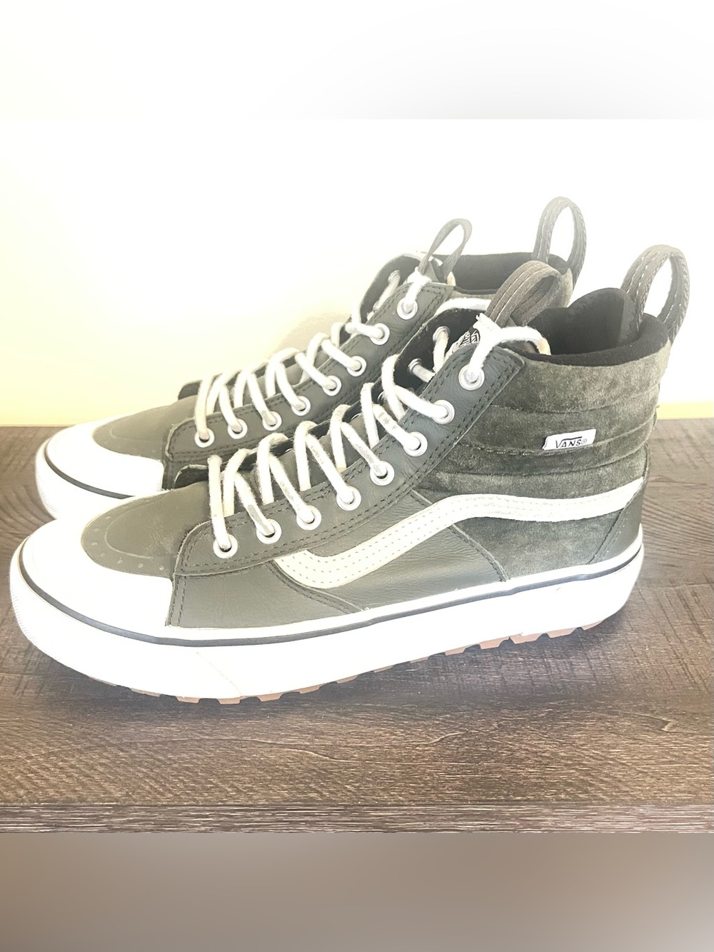 Vans Sk8-Hi Platform Sneakers in Olive Green and White